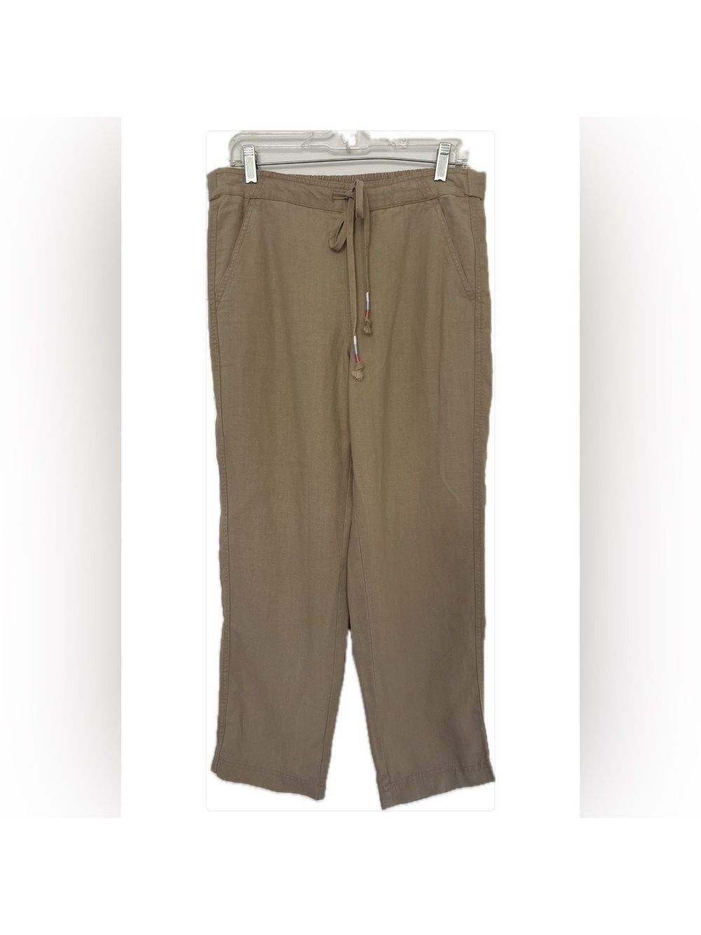 J Crew Denim Drawstring Linen Blend Khaki Pants. Size S